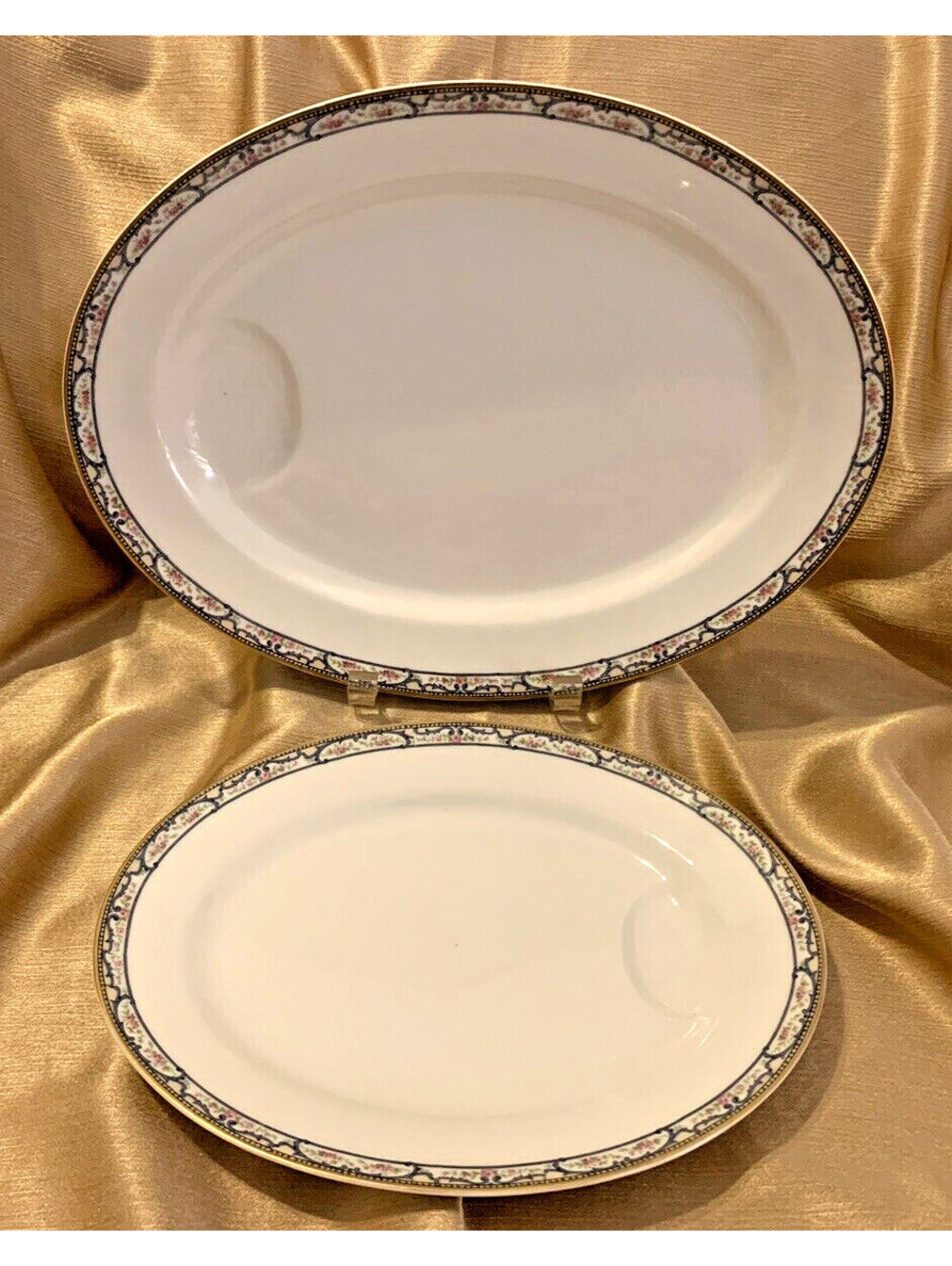 Theodore Haviland Limoges Oval Serving Platter Set with Well Gold-Gild 13" & 10"